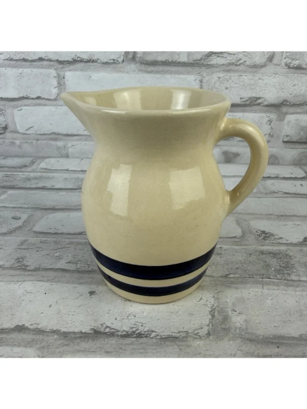 ROSEVILLE POTTERY  1 qt. Cream w/Blue Stripes Pitcher Creamer Vintage